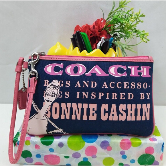 Coach Ltd Ed Bonnie Cashin Blue Canvas Kisslock Pocket Zipper Wrislet Wallet - Picture 1 of 14